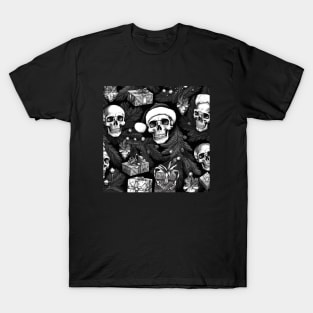 Black Christmas skulls pattern T-Shirt